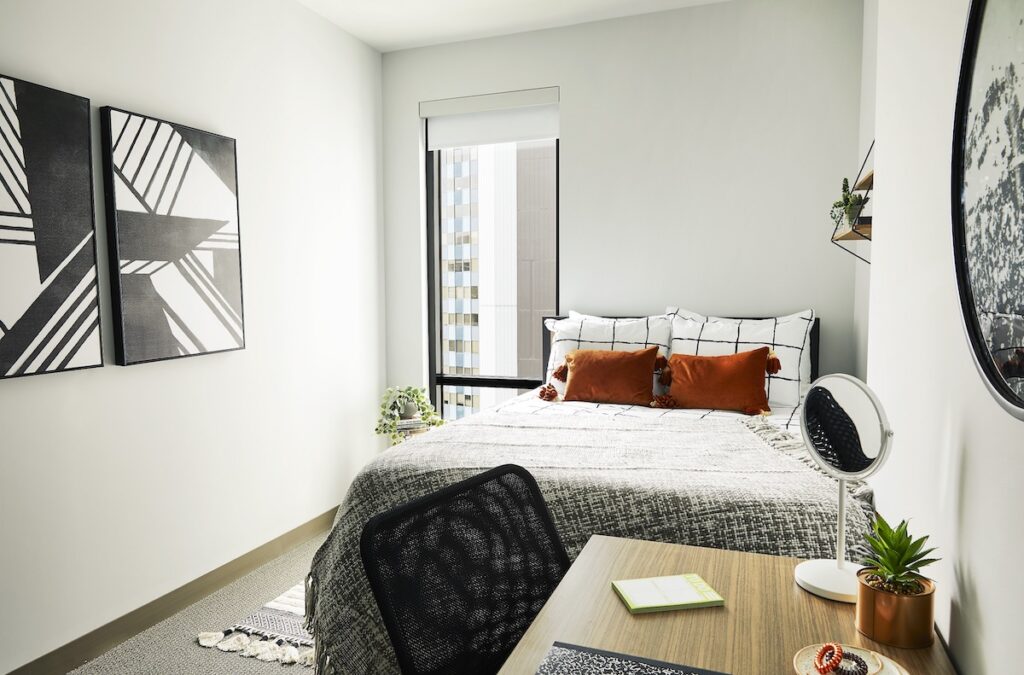 Bedroom at Seven07 student development - Ascott Residence Trust | PBSA News