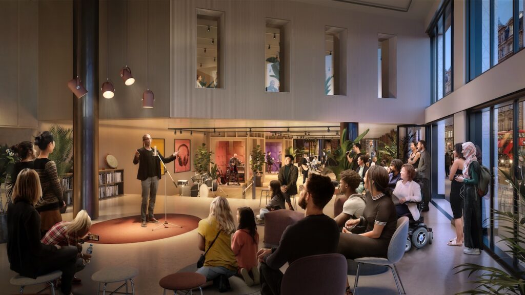 Poetry recital and musical space in the cultural and community space at the Square Mile PBSA scheme - Dominvs Group | PBSA News