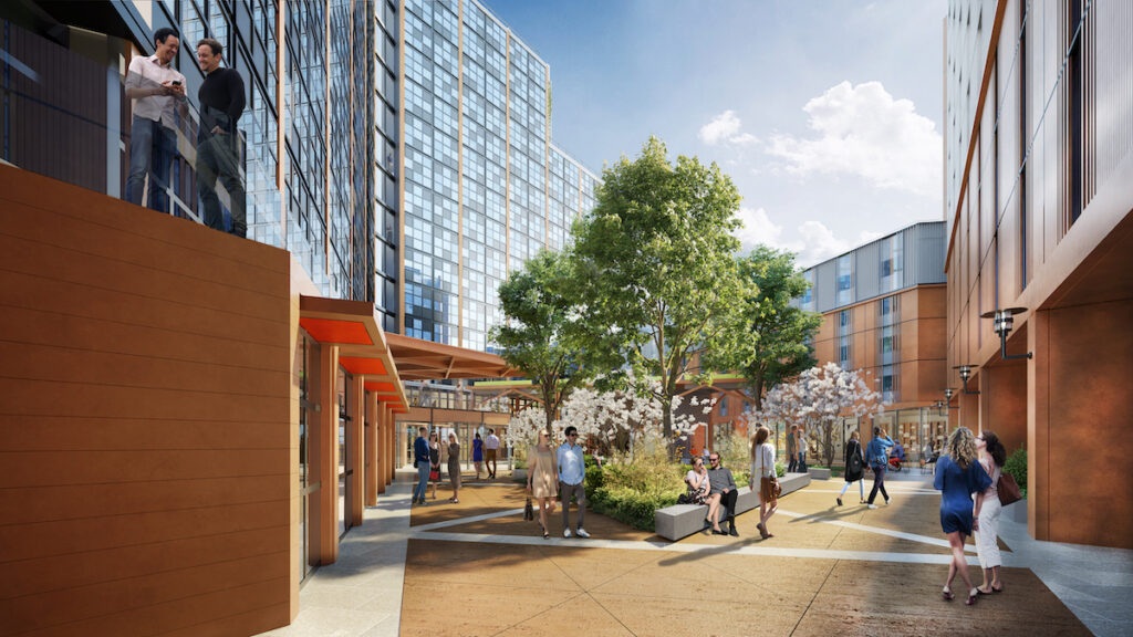 CGI of the external communal area at the Hammersmith student accommodation scheme - Dominvs | PBSA News