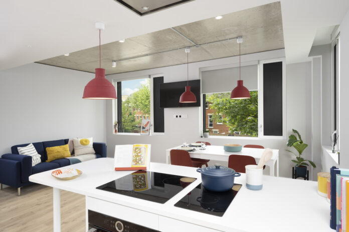 Kitchen and lounge area at Scape Canada Water. Residents will benefit from Spike Student, a single smartphone app to manage their daily lives - Spike Global | PBSA News Kitchen and lounge area at Scape Canada Water. Residents will benefit from Spike Student, a single smartphone app to manage their daily lives - Spike Global | PBSA News