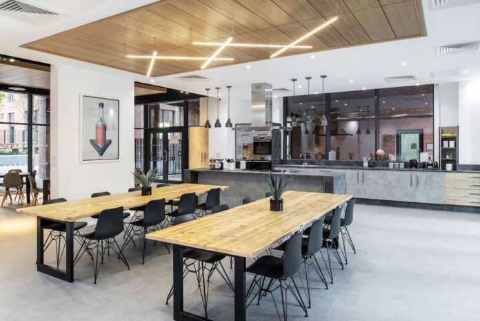 Hollis Croft hosting kitchen. The PBSA scheme in Sheffield has been shortlisted for the Private Halls of Residence award at the 2022 Property Week Student Accommodation Awards | PBSA News Hollis Croft hosting kitchen. The PBSA scheme in Sheffield has been shortlisted for the Private Halls of Residence award at the 2022 Property Week Student Accommodation Awards | PBSA News