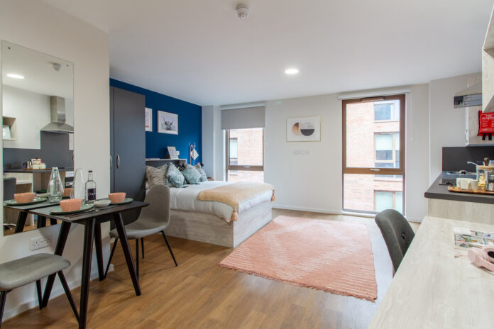 Studio room at the Tudor Place purpose-built student accommodation development in Chester, one of the Arlington portfolio schemes which have been onboarded by Collegiate AC UK | PBSA News Studio room at the Tudor Place purpose-built student accommodation development in Chester, one of the Arlington portfolio schemes which have been onboarded by Collegiate AC UK | PBSA News