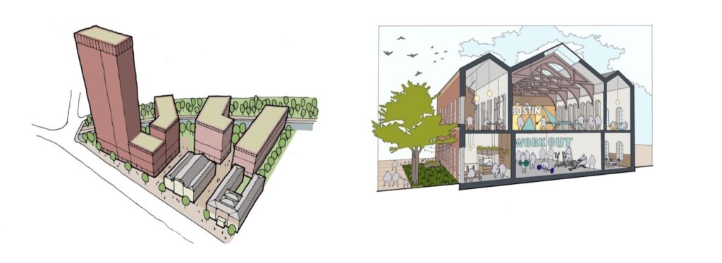Left - the development. Right - listed building with amenities | PBSA News
