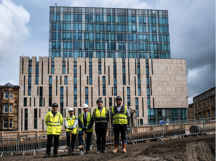 GRAHAM and IQ representatives L-R: Scott Rodgers, Project Manager, GRAHAM; Peter Nulty, Trainee Development Manager, iQ Student Accommodation; Simon Davies, Development Manager, iQ Student Accommodation; William Ross, Contracts Manager, GRAHAM; Anthony Bateman, Pre-Construction Director, GRAHAM at the Bath Street site | PBSA News