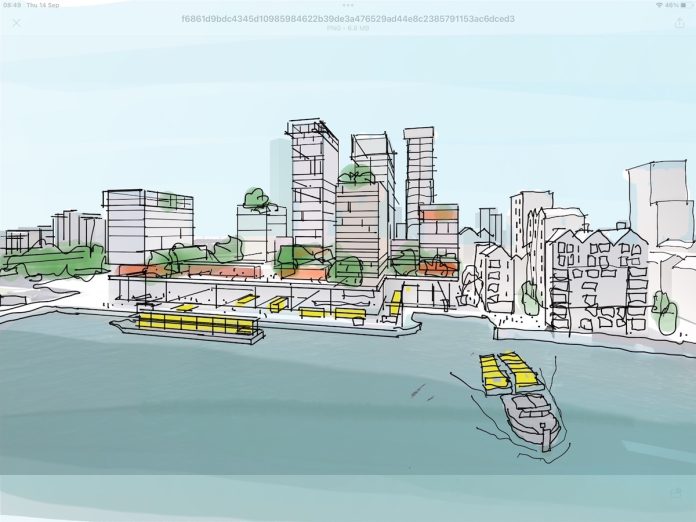 Concept image of the Orchard Wharf redevelopment in London, which will contain PBSA beds | Regal London | PBSA News