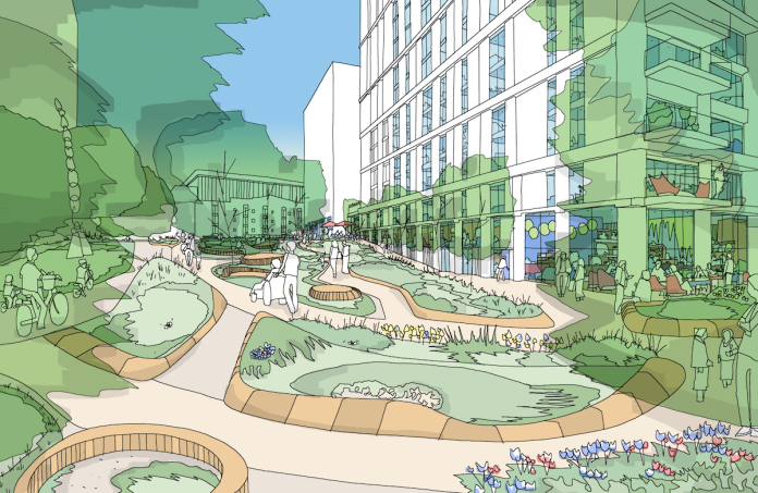 Architect's drawing of the Trafford Wharf landscaping area | Cole Waterhouse | PBSA News