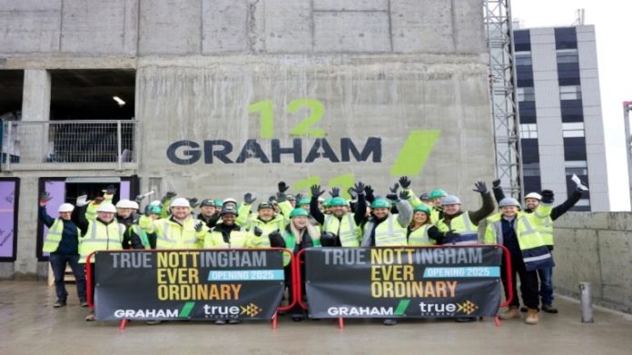 GRAHAM celebrated the achievement with a topping out ceremony for the Bendigo Building scheme in Nottingham | PBSA News