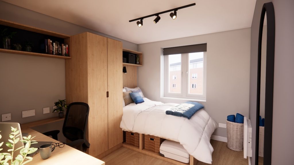 Bedroom at PGIM's North Court scheme in Cardiff | PBSA News
