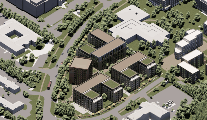 CGI aerial view of Skybridge Property's PBSA scheme | PBSA News CGI aerial view of Skybridge Property's PBSA scheme | PBSA News